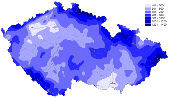 Mapa srážek ČR